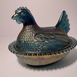 Vintage Indiana Glass carnival Hen Covered Dish